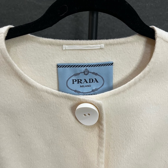 Prada Wool Collarless Coat Off White Size 42 - Picture 4 of 16
